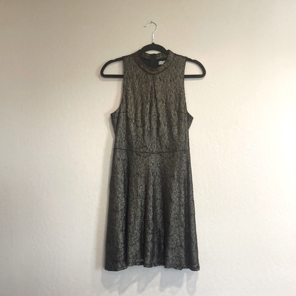 Sleeveless mock neck olive green black metallic dress M "love, Fire" brand